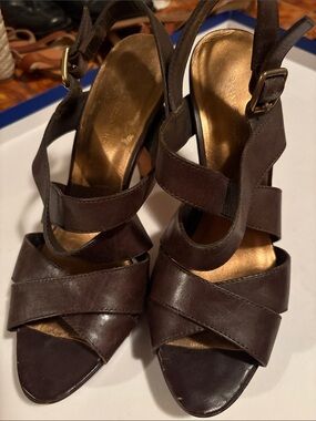 Banana Republic Dark Brown Leather Strappy Heels